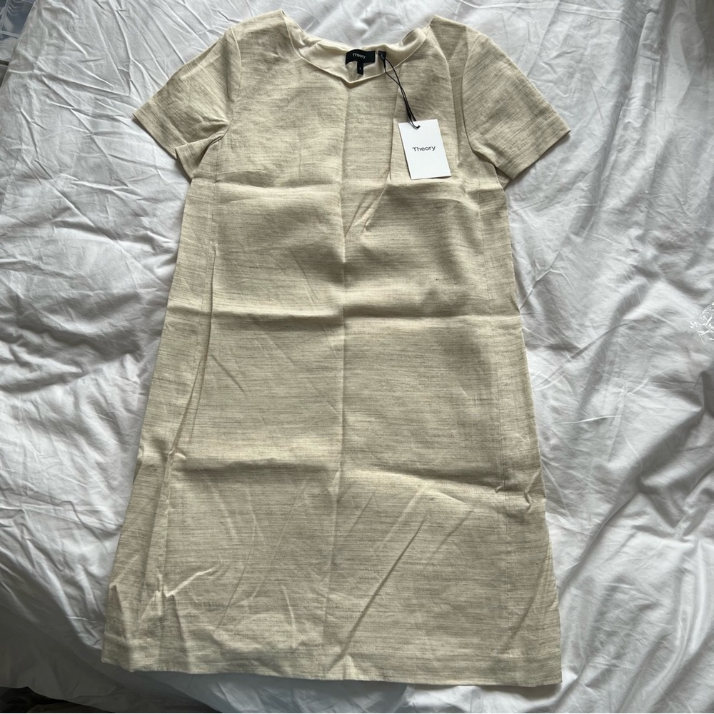 Theory Cream/Tan Linen Sheath Mini Dress NWT